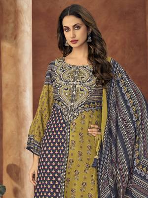 Multi digital printed muslin unstitched a line style pant dress material 3