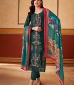 Teal embroidered muslin unstitched a line style pant dress material