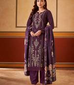 Purple embroidered muslin unstitched a line style pant dress material