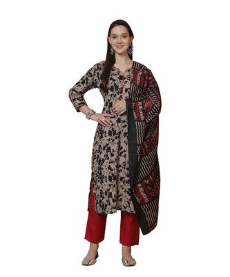 women's cotton blend abstract printed kurta & pant with dupatta 1