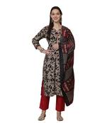 women's cotton blend abstract printed kurta & pant with dupatta