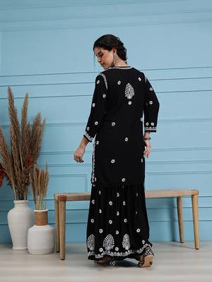 Hand embroidered black modal lucknowi chikankari garara set 2