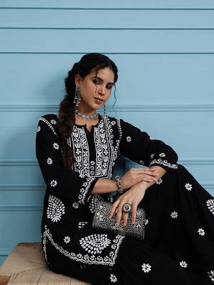 Hand embroidered black modal lucknowi chikankari garara set 4