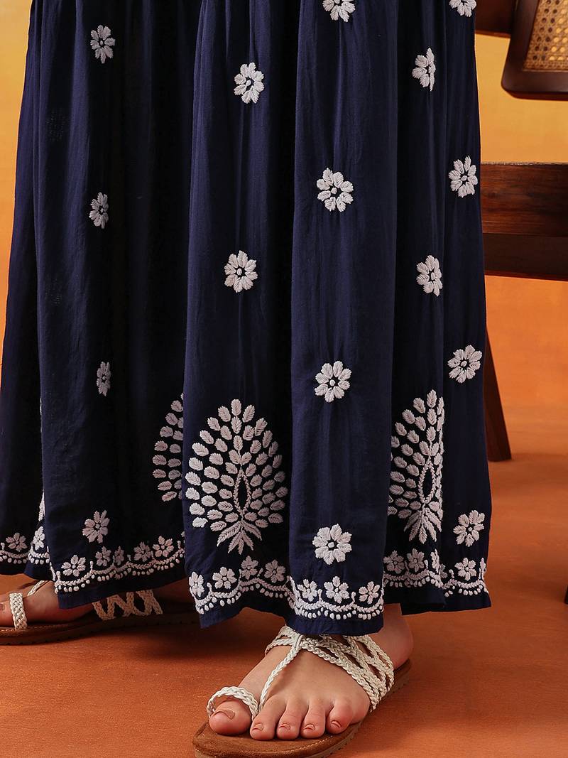 Hand embroidered navy blue modal lucknowi chikankari garara set