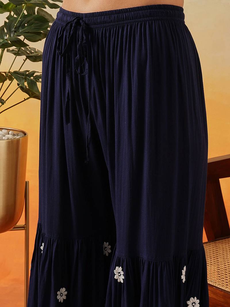 Hand embroidered navy blue modal lucknowi chikankari garara set