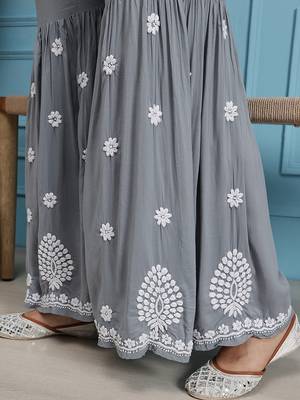 Hand embroidered grey modal lucknowi chikankari garara set 8