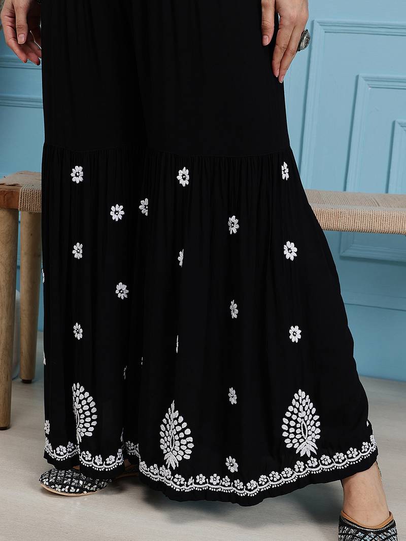 Hand embroidered black modal lucknowi chikankari garara set