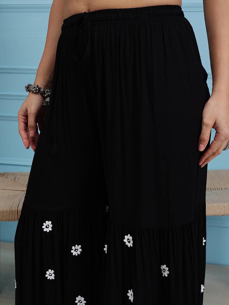 Hand embroidered black modal lucknowi chikankari garara set