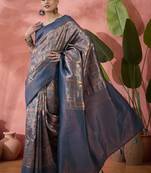 Blue Poly silk saree with jacquard work & printed design