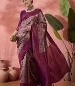 purple Poly silk saree with jacquard work & printed design