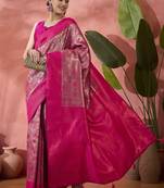 Rani pink Poly silk saree with jacquard work & printed design