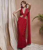 ready to wear red pre-stitched draped saree