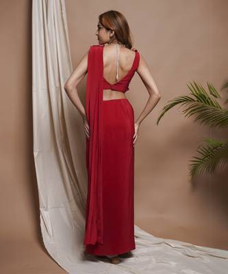 ready to wear red pre-stitched draped saree 4