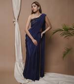 ready to wear navy pre-stitched draped saree