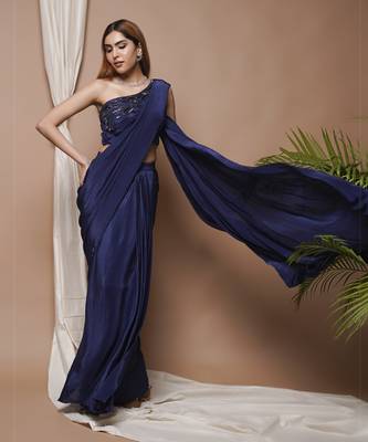 ready to wear navy pre-stitched draped saree 2