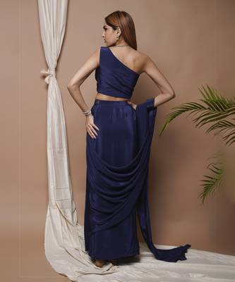 ready to wear navy pre-stitched draped saree 4