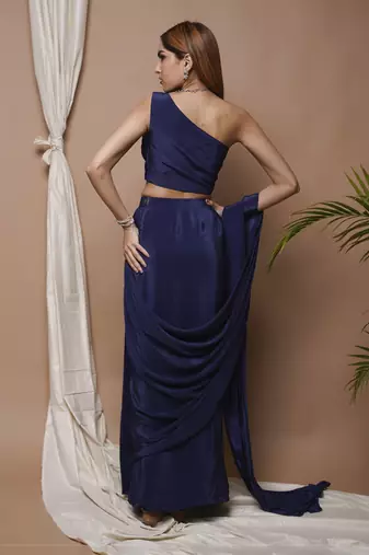 ready to wear navy pre-stitched draped saree