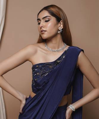 ready to wear navy pre-stitched draped saree 5