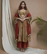 Golden tissue silk anarkali suit set