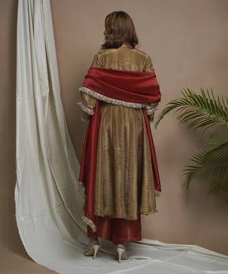Golden tissue silk anarkali suit set 3