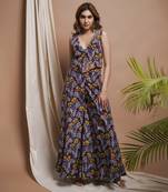 Violet printed vest coat and palazzo set