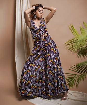Violet printed vest coat and palazzo set 2