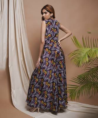 Violet printed vest coat and palazzo set 3