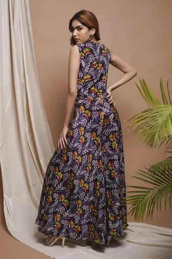 Violet printed vest coat and palazzo set