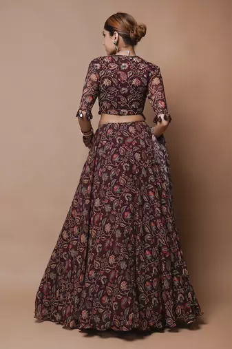Maroon Digital Print Lehenga Set