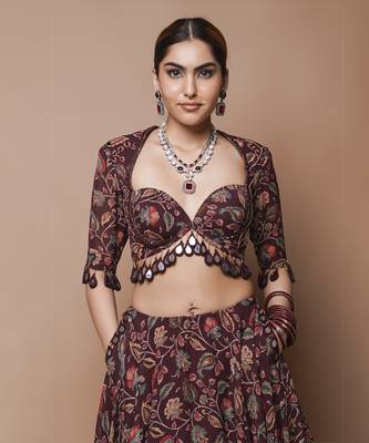 Maroon Digital Print Lehenga Set 3