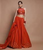 Orange Chanderi Lehenga Set