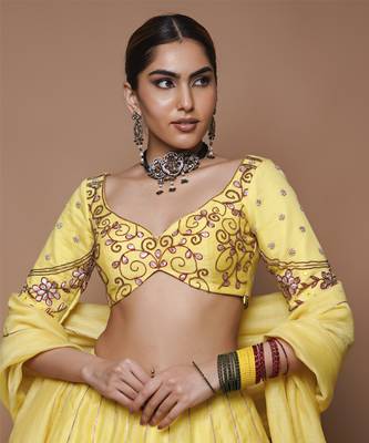 Yellow Chanderi Lehenga Set 3