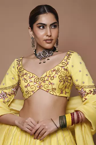 Yellow Chanderi Lehenga Set