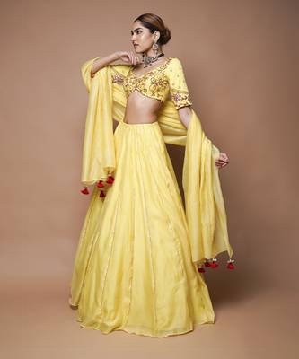Yellow Chanderi Lehenga Set 4