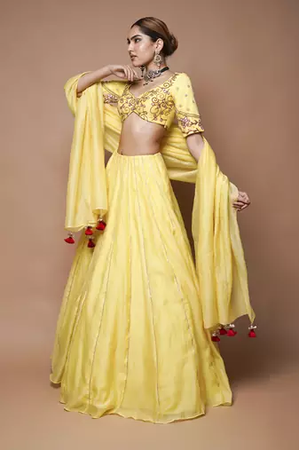 Yellow Chanderi Lehenga Set