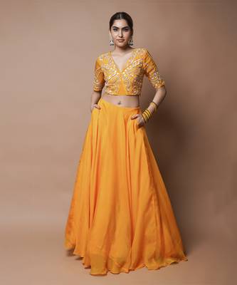 Mango Yellow Indo Lehenga Set 1