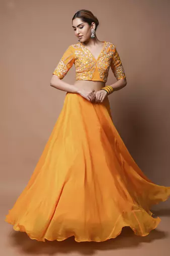 Mango Yellow Indo Lehenga Set