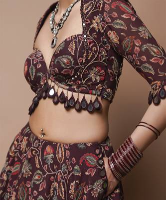 Maroon Digital Print Lehenga Set 5