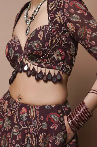 Maroon Digital Print Lehenga Set
