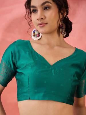 teal Poly silk saree with jacquard work & printed design 5