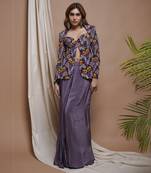 Violet digital printed coat and drape skirt set