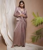 Pink shimmer drape skirt and coat set