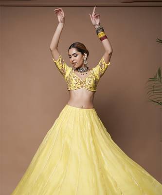 Yellow Chanderi Lehenga Set 5