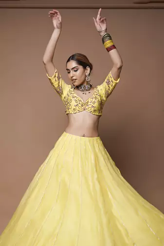 Yellow Chanderi Lehenga Set