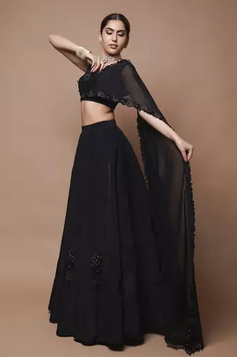 Black Cutwork Lehenga Set
