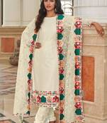 Off white embroidery sequins georgette straight churidar - (size upto 42")