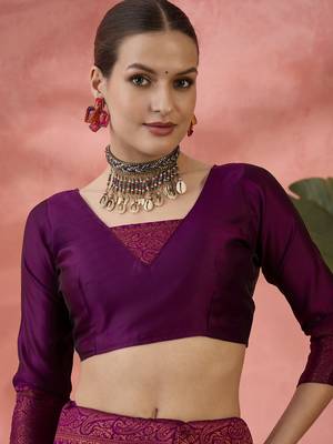 purple Poly silk saree with jacquard work & printed design 5