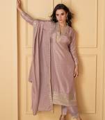 Rose gold embroidery, secquins jacquard silk straight pant - free size stitched(size upto 42")