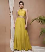 Green crepe halter neck jumpsuit