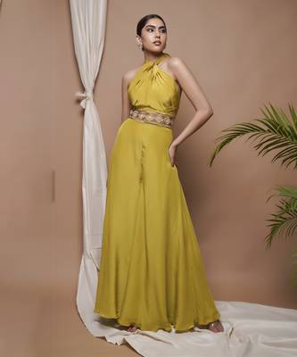 Green crepe halter neck jumpsuit 2